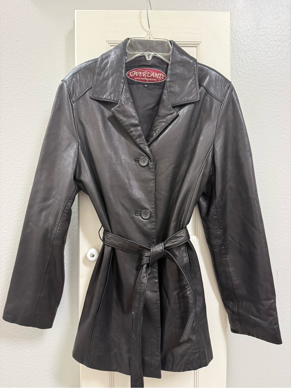 OVERLAND Vintage Women's Classic Black Leather Belted Jacket